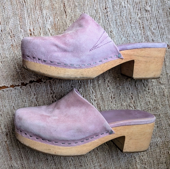 Charlotte Stone •  Martino Clogs In Lilac Suede with Wood Sole Size 7 - Picture 3 of 6